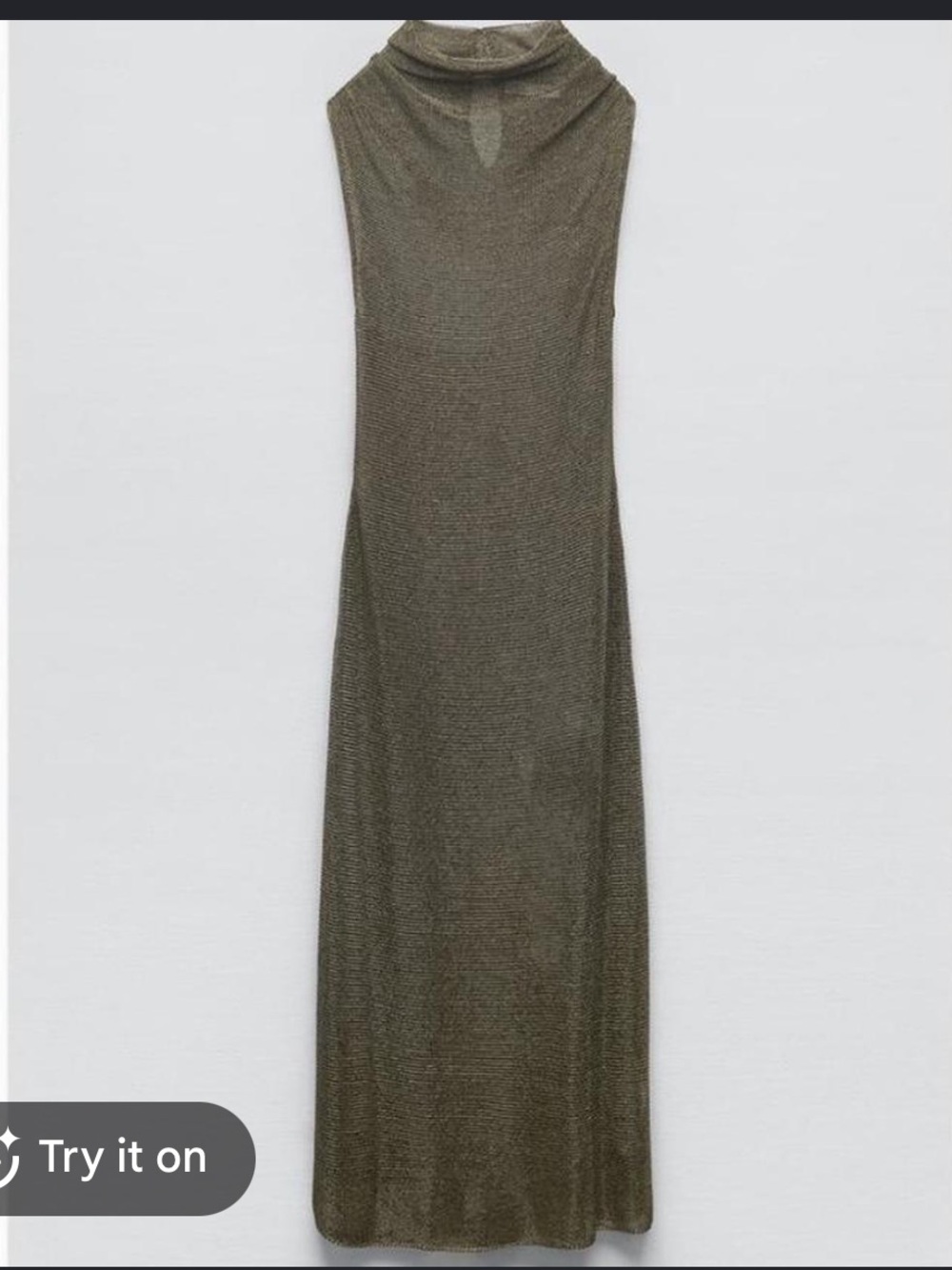 Zara Metallic Gold Cowl Neck Maxi Dress